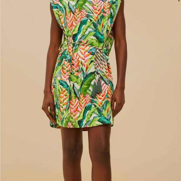 FARM Rio Heli Leaves Organic Cotton T-Shirt Print Mini dress - Picture 1 of 2